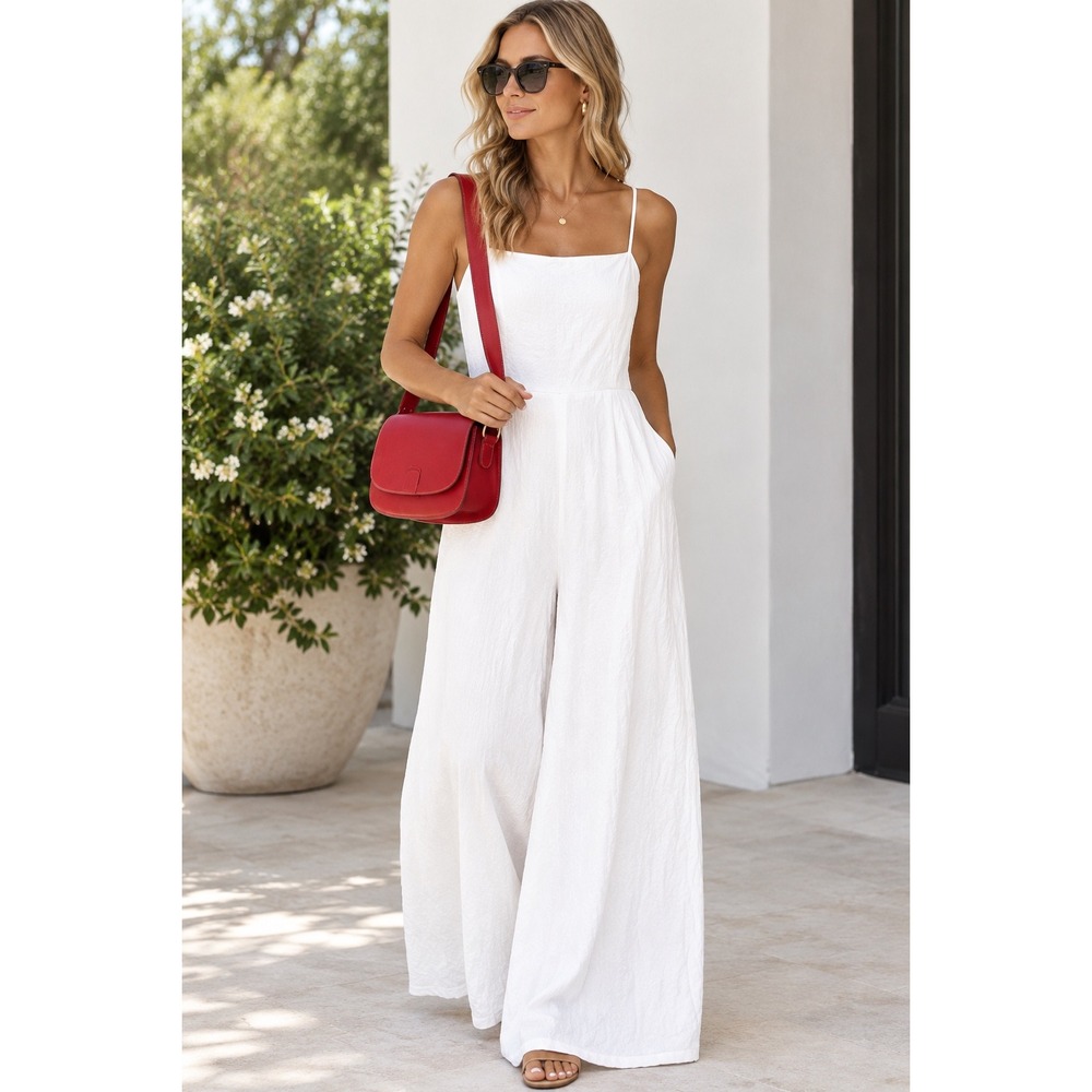 Princess Polly Wide Leg Jumpsuit Back Tie Cutout Cotton Sleeveless Size 6 EUC
